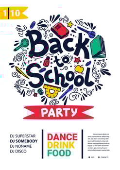 Back to school party poster. School dance party flyer. vector