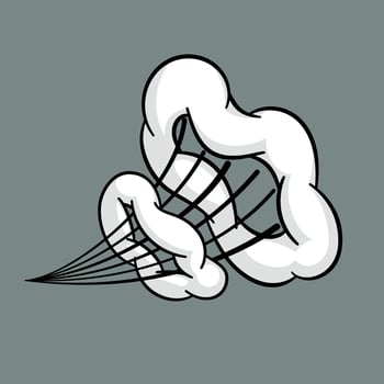 Comic cloud or smoke, cartoon vector motion effects, and explosions isolated on gray background. Vector illustration