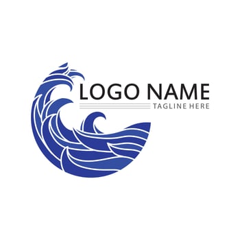wave and water Isolated round shape logo Blue color logotype Flowing water image. Sea, ocean, river surface vector