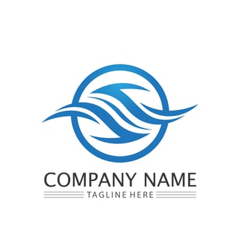 wave and water Isolated round shape logo Blue color logotype Flowing water image. Sea, ocean, river surface vector