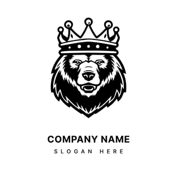 bear wearing a crown hand drawn logo design illustration vector
