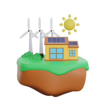 3d rendering of a wind turbine and solar panels ecology concept png