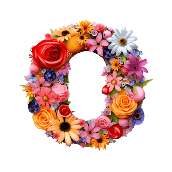 Flower font Alphabet O, made of flowers, generated png