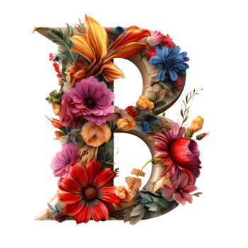 alphabet B made of flowers, Set of flower flora font, generated png