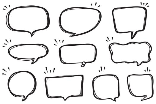 Hand drawn set of speech bubbles isolated . Doodle set element. Vector illustration.