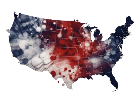 United States of America map with white, red, blue and black colour . png