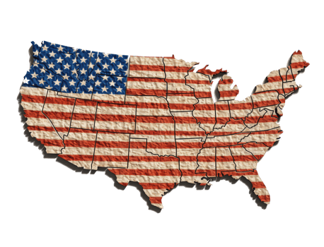 map of the United State has a large American flag . png