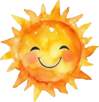 Cute Sun Cartoon Watercolor Illustration. png