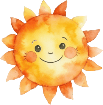 Cute Sun Cartoon Watercolor Illustration. png