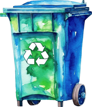 Green Blue Recycle Bin Watercolor Illustration. png