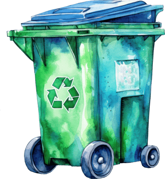 Green Blue Recycle Bin Watercolor Illustration. png