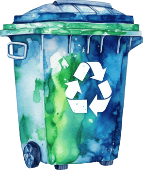 Green Blue Recycle Bin Watercolor Illustration. png
