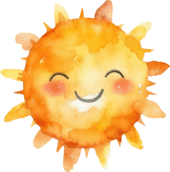 Cute Sun Cartoon Watercolor Illustration. png