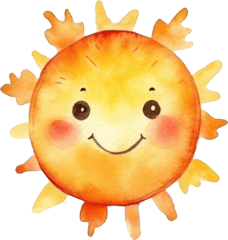 Cute Sun Cartoon Watercolor Illustration. png