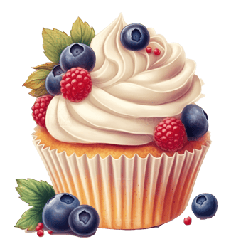 Sweet Red Velvet Cupcake with strawberry watercolor, isolated object transparent background, watercolor illustration, png