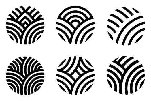 Vector set of abstract linear circles. Simple circular emblems. Simple clean logos made by concentric circles.