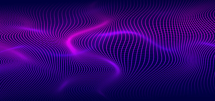 Abstract smooth thin lines on dark blue background. Futuristic technology design backdrop with purple and blue gradient transition. vector