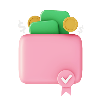3d illustration icon of purse or wallet with money and coin for UI UX web mobile app social media ads png
