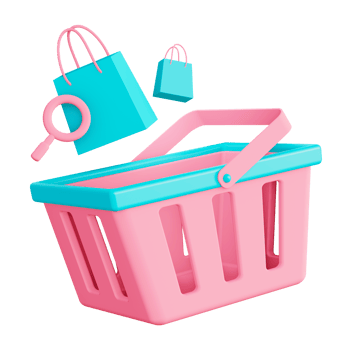 3d illustration icon of shopping basket and shopping bag for UI UX web mobile app social media ads png