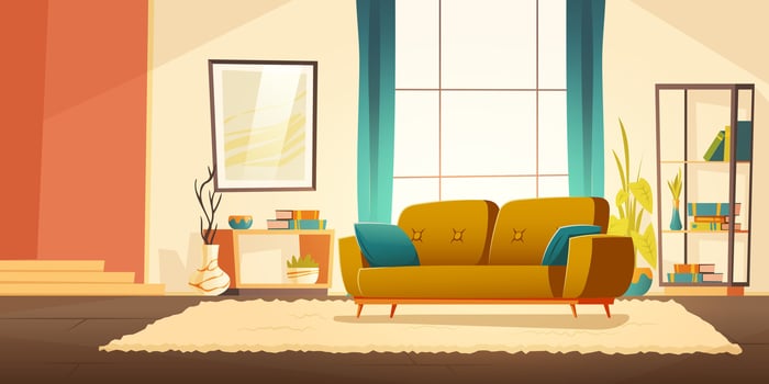 Vector interior of living room with sofa