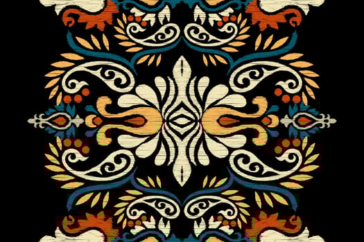Ikat floral paisley embroidery on black background.Ikat ethnic oriental pattern traditional.Aztec style abstract vector illustration.design for texture,fabric,clothing,wrapping,decoration,scarf,carpet