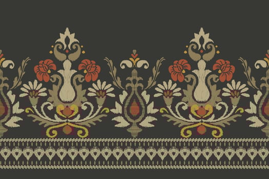 Ikat floral paisley embroidery on dark green background.Ikat ethnic oriental pattern traditional.Aztec style abstract vector illustration.design for texture,fabric,clothing,wrapping,decoration,sarong.