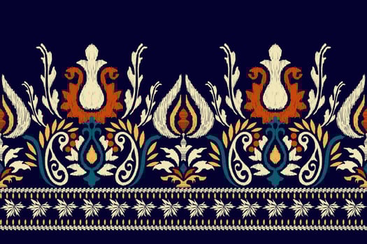Ikat floral paisley embroidery on dark purple background.Ikat ethnic oriental pattern traditional.Aztec style abstract vector illustration.design for texture,fabric,clothing,wrapping,decoration,scarf.