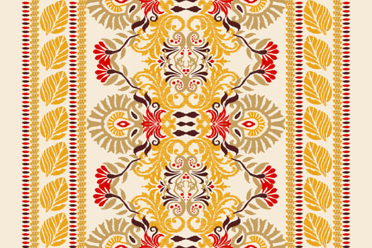Ikat floral paisley embroidery on white background.Ikat ethnic oriental pattern traditional.Aztec style abstract vector illustration.design for texture,fabric,clothing,wrapping,decoration,scarf,carpet