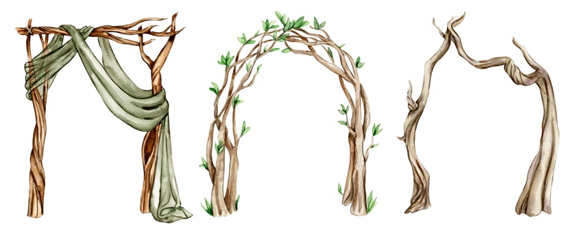 Woven branch arches for fairy. Watercolor hand drawn illustration . png