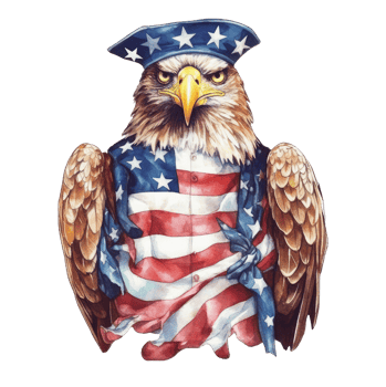 martial patriotic eagle wearing 4th July apparel, watercolor style . png