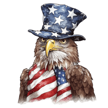martial patriotic eagle wearing 4th July apparel, watercolor style . png