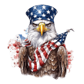 martial patriotic eagle wearing 4th July apparel, watercolor style . png
