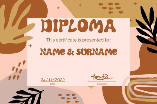 retro boho abstract kids' diploma for preschool and elementary school kids. vector