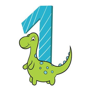 Cute Baby Dinosaur With Number, Vector Illustration