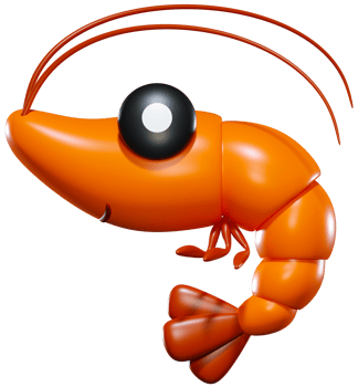 3D render cartoon cute shrimp seafood character illustration png