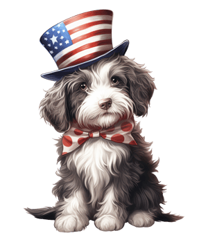 Cute Patriotic Schnoodle dog Wearing Uncle Sam Hat US Independence Day . png