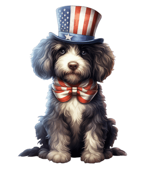 Cute Patriotic Schnoodle dog Wearing Uncle Sam Hat US Independence Day . png