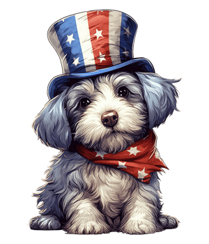Cute Patriotic Schnoodle dog Wearing Uncle Sam Hat US Independence Day . png
