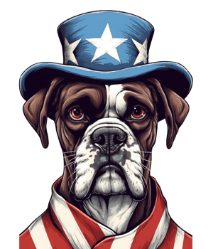 Cute Patriotic Boxer dog Wearing Uncle Sam Hat US Independence Day . png