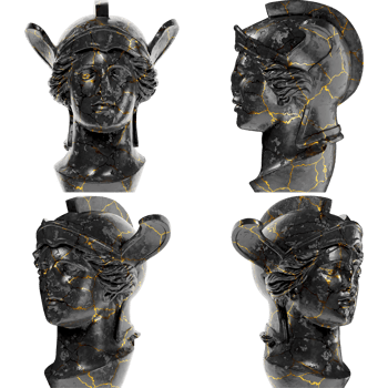 Head of Athena Parthenos A stunning black marble statue with golden accents. for artistic projects png