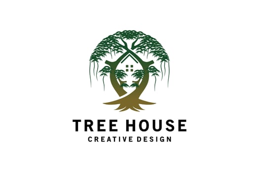 Tree house logo design with creative concept vector