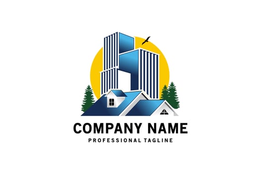 Modern real estate logo template design, house and building vector logo symbol
