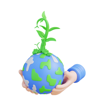 3d illustration hand holding plant growing over the globe png