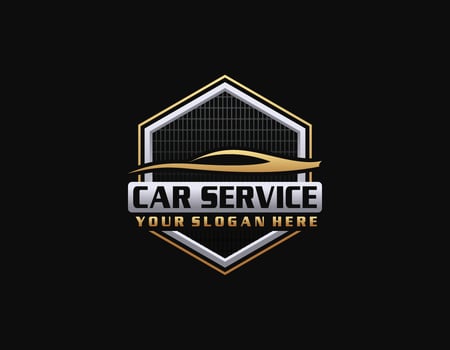 vector illustration of car rental logo template, emblem, badges with car lock isolated on black background, dark logo with attractive color gradient.