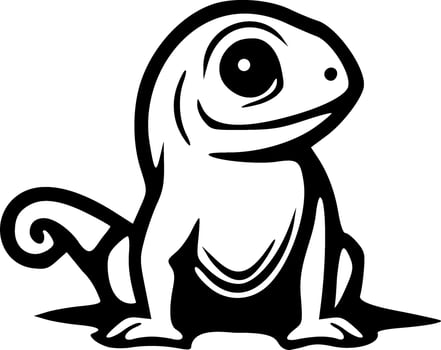 Cute sitting lizard black outlines monochrome vector illustration