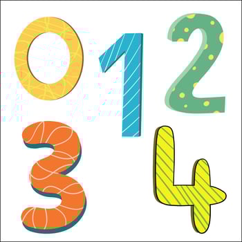 Set of Cute Vector Clipart Numbers, 0 to 4