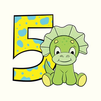 Cute Baby Dinosaur With Number, Vector Illustration