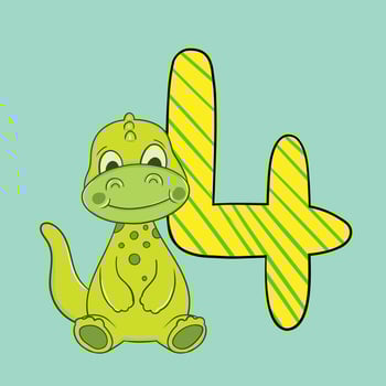 Cute Baby Dinosaur With Number, Vector Illustration