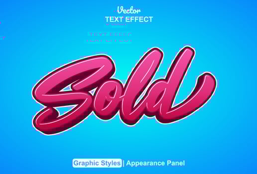 sold text effect with pink graphic style and editable. vector
