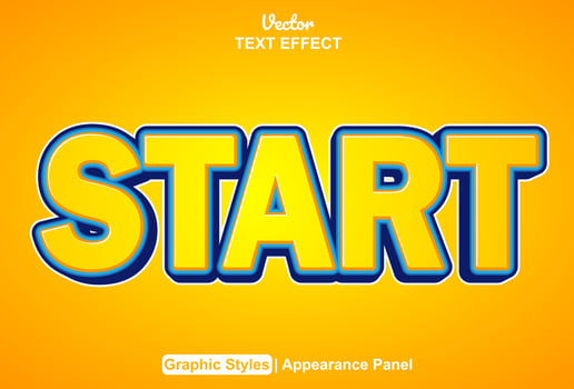 start text effect with orange color graphic style and editable. vector
